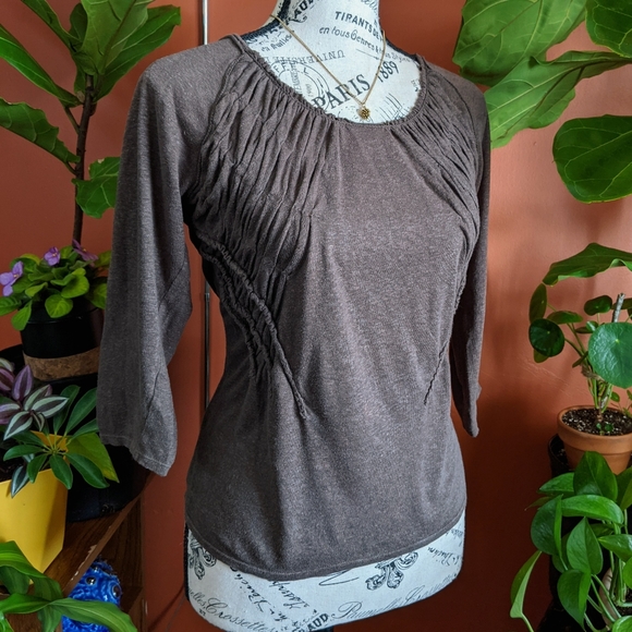 Max Studio Brown Ruched Top - Picture 2 of 11